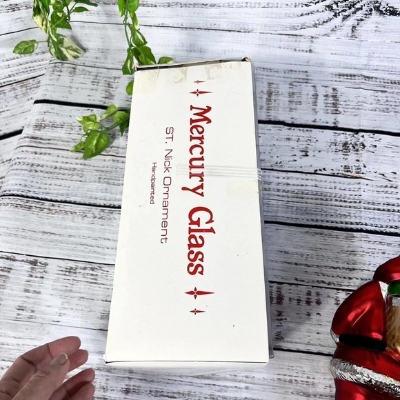 Vintage Department 80 Mercury Glass St. Nick Santa 9" Ornament Handpainted w Box - Picture 14 of 15